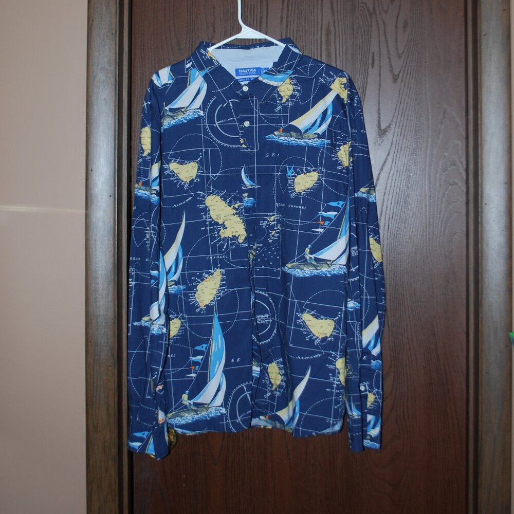 Nautica Blue Sail Nautical Shirt - XXL